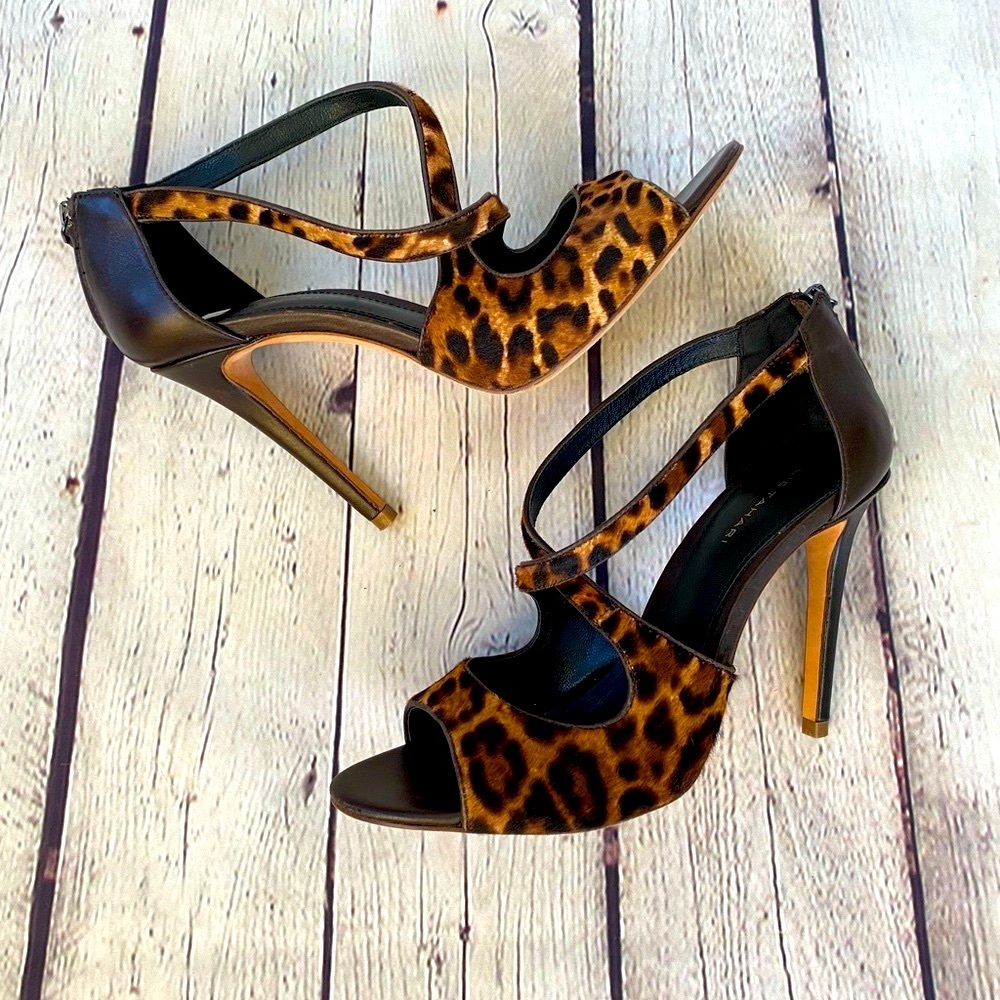 ELIE TAHARI Brown Calf Hair Leopard Print Heels